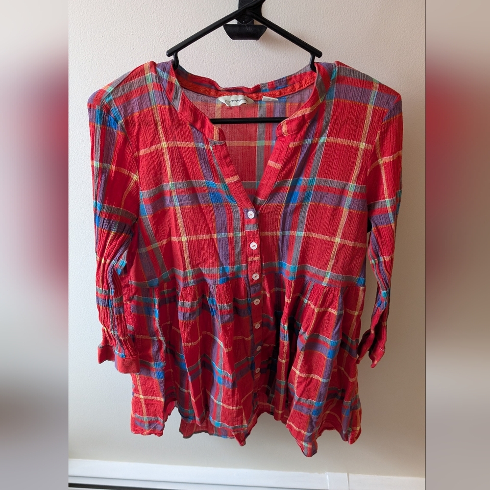 11•1•Tylho red plaid long sleeve blouse. Size Large - Picture 9 of 12